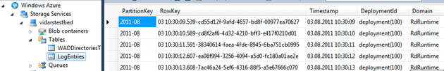 Log entries in table storage